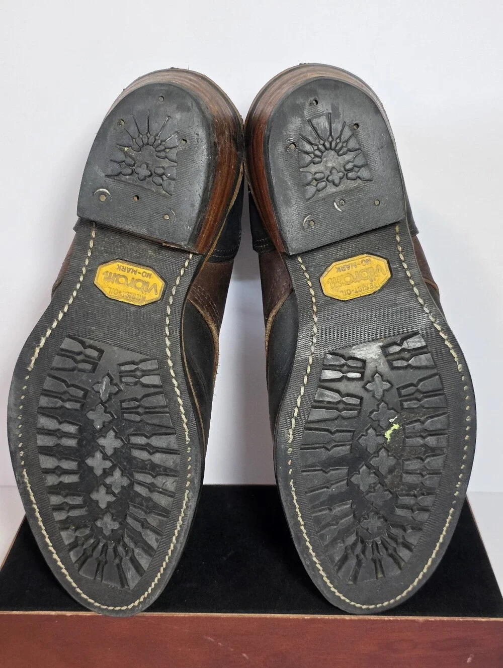 Santa Fe Boot Co Vintage Leather Logger Work Boots Brown Black Size 9 Vibram